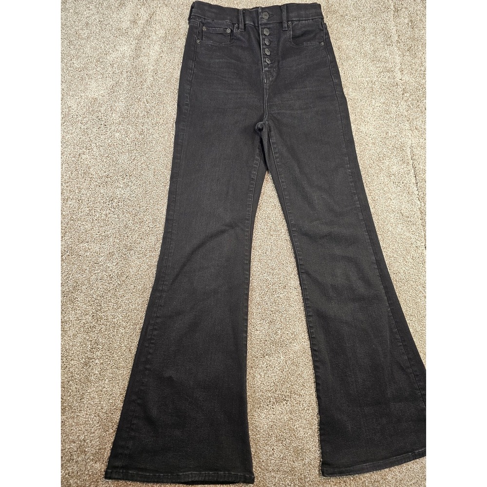 American Eagle Next Level Stretch High Waisted Flare Jeans Black Button Fly 4R - Picture 3 of 16